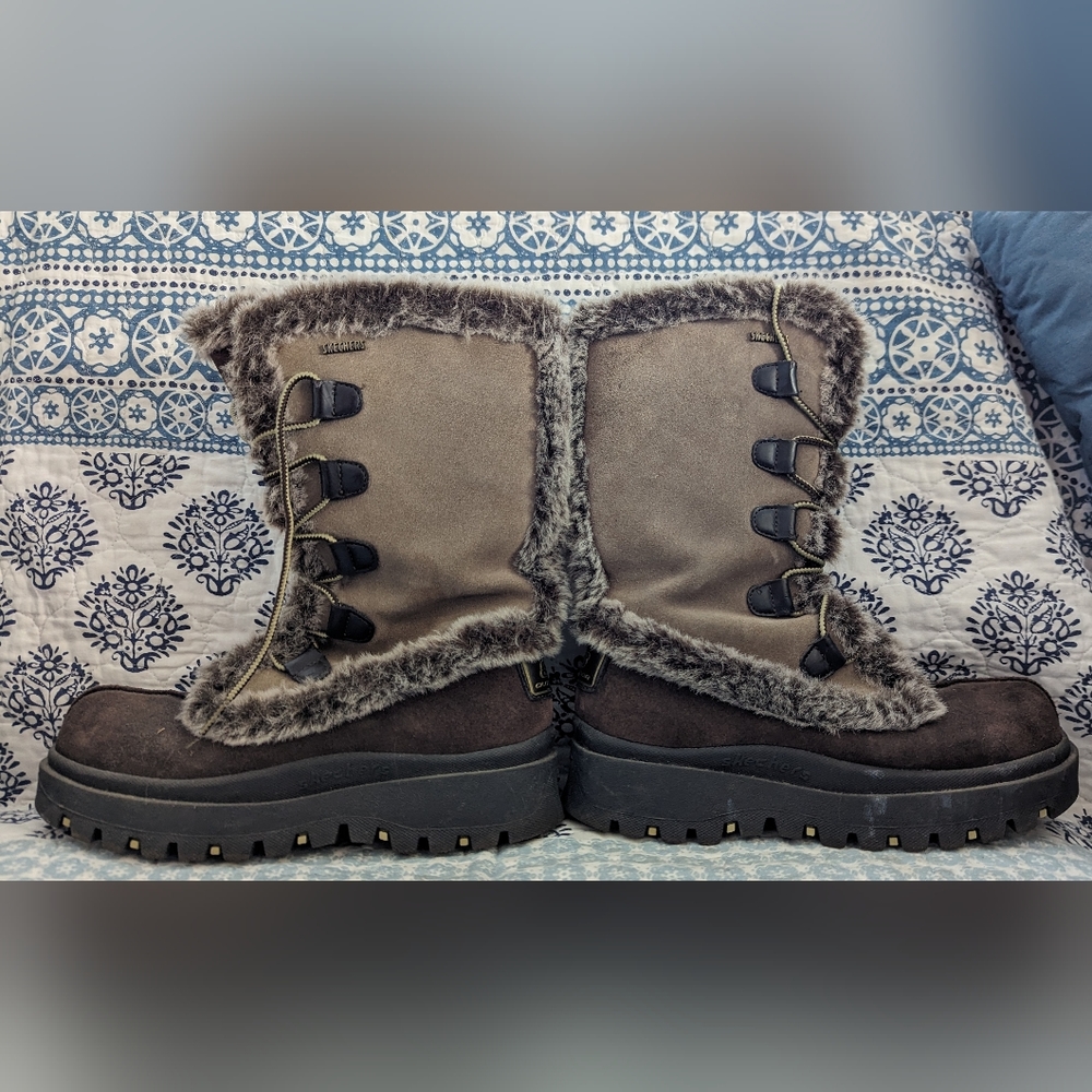 Skechers Outdoor Frolic 45708 Womens US 7.5 Suede Leather Faux Fur Winter Boots